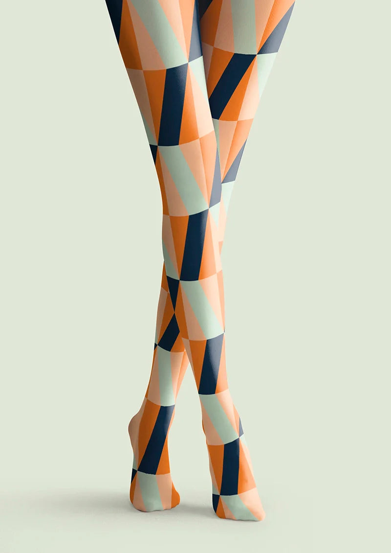 Viken Plan Orange-Green Prism Tights Hosiery Pantyhose