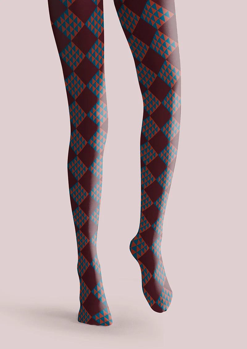 Viken Plan Burgundy red checkered Tights Hosiery Pantyhose