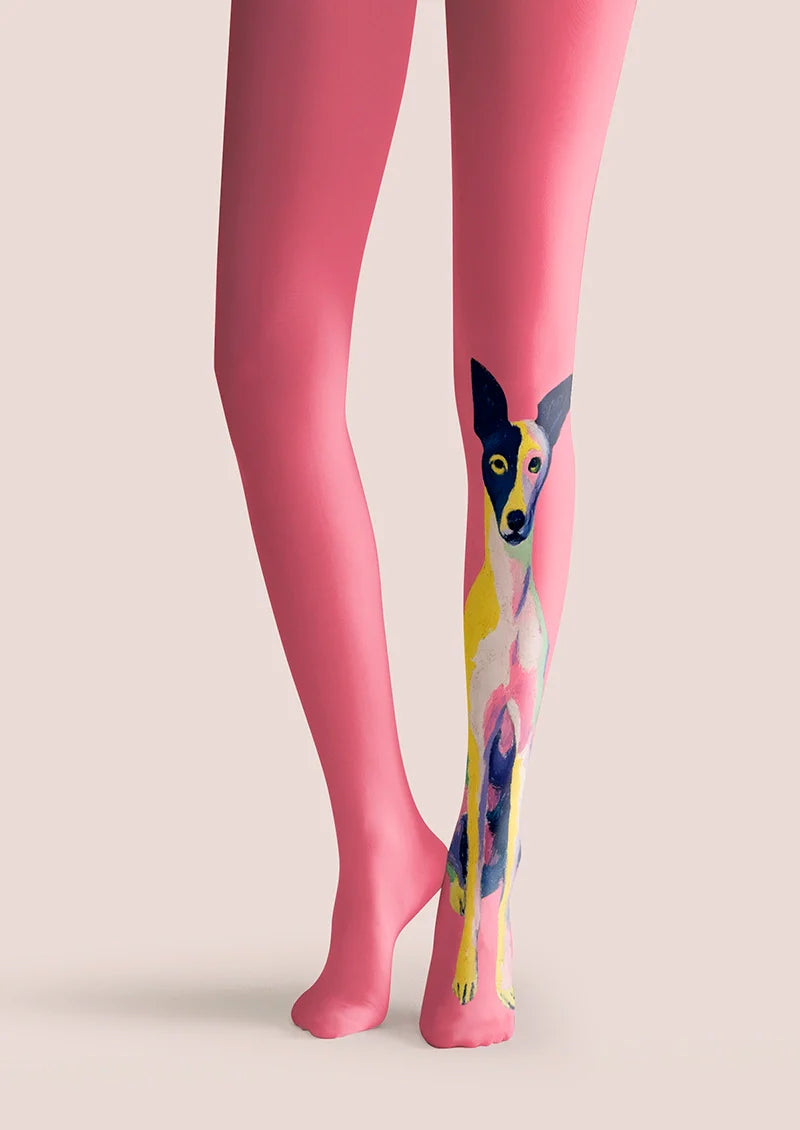 Viken Plan Playful Dog with Pink Tights Hosiery Pantyhose
