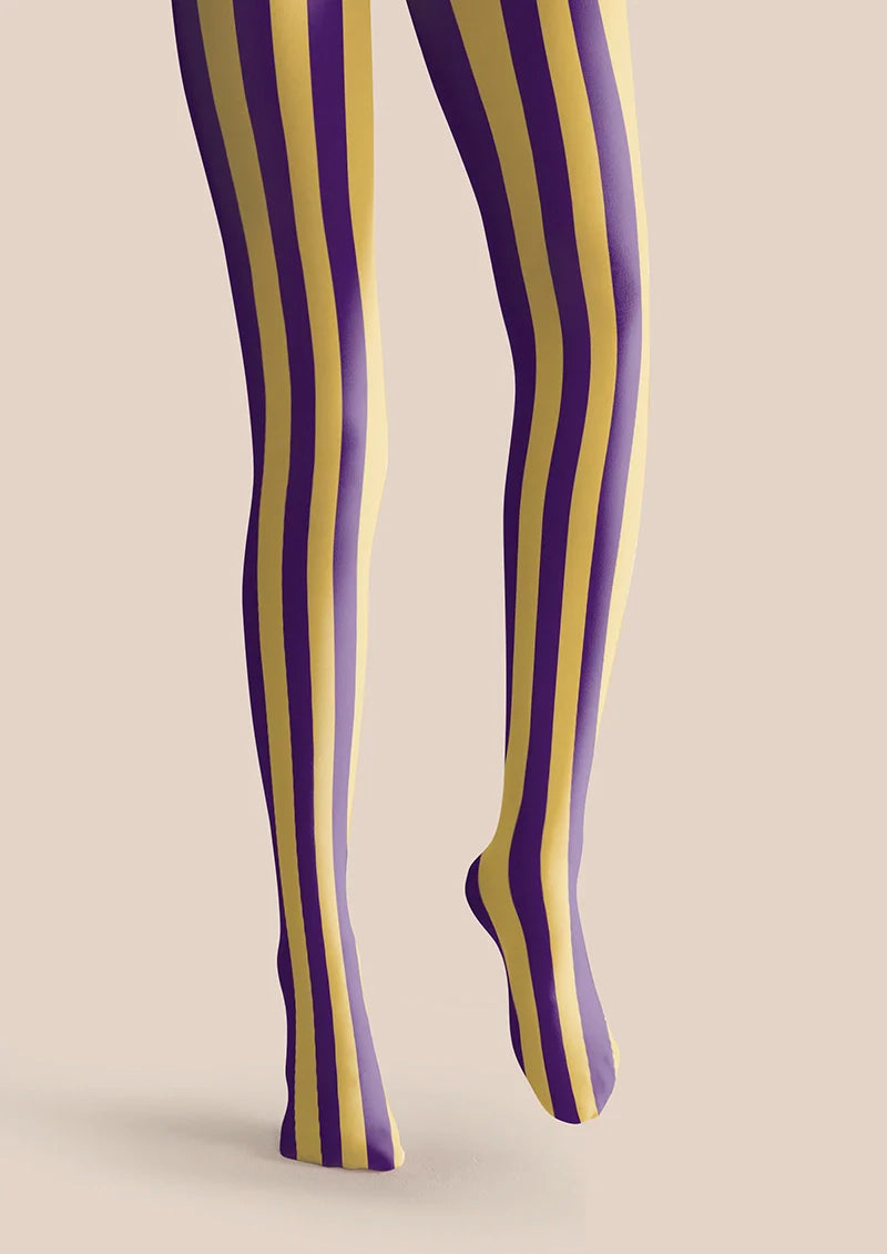 Viken Plan Mineral Yellow & Purple Stripes Tights Hosiery Pantyhose