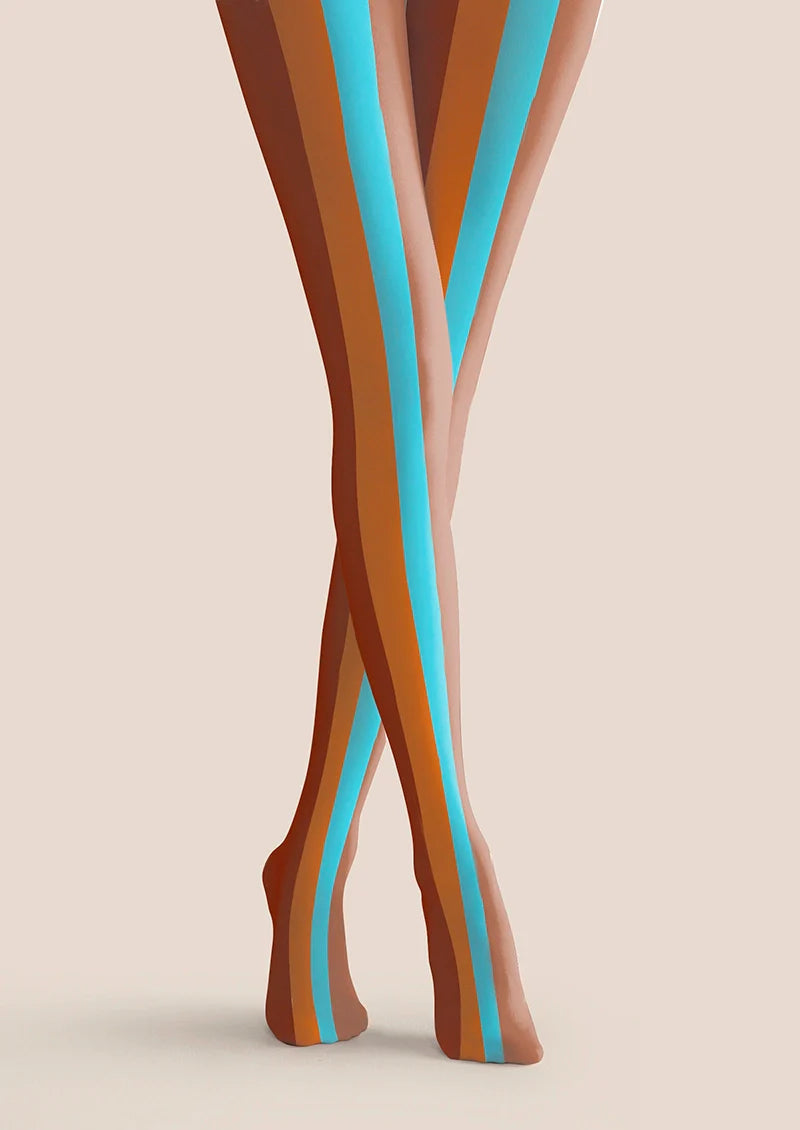 Viken Plan Brown Blue Striped Tights Hosiery Pantyhose
