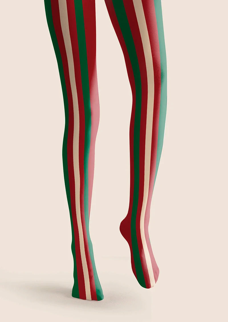 Viken Plan Christmas red-green stripes Tights Hosiery Pantyhose