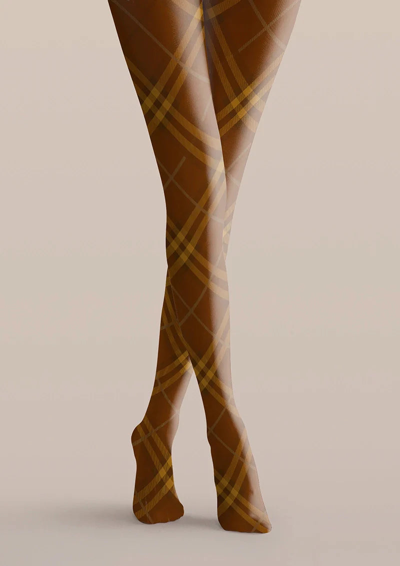 Viken Plan Van Dyke Brown Maillard  Check Tights Hosiery Pantyhose
