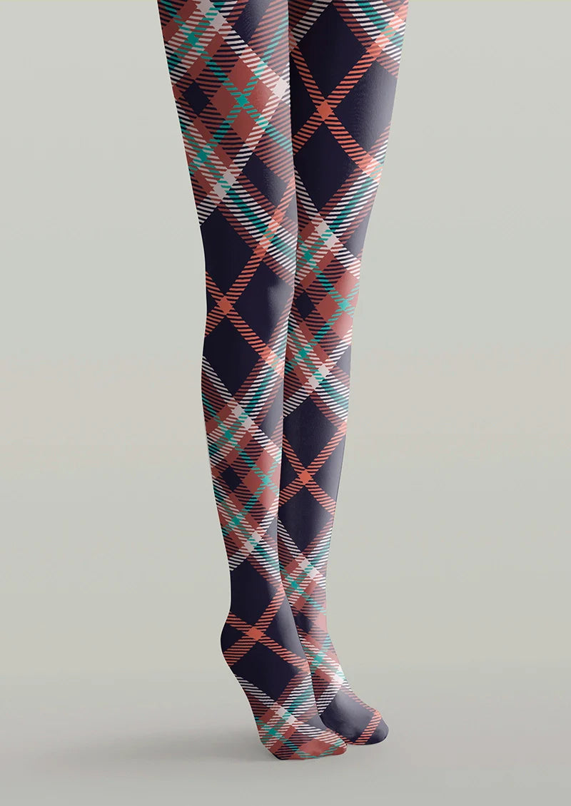 Viken Plan Deep Blue-red Striped Check Tights Hosiery Pantyhose