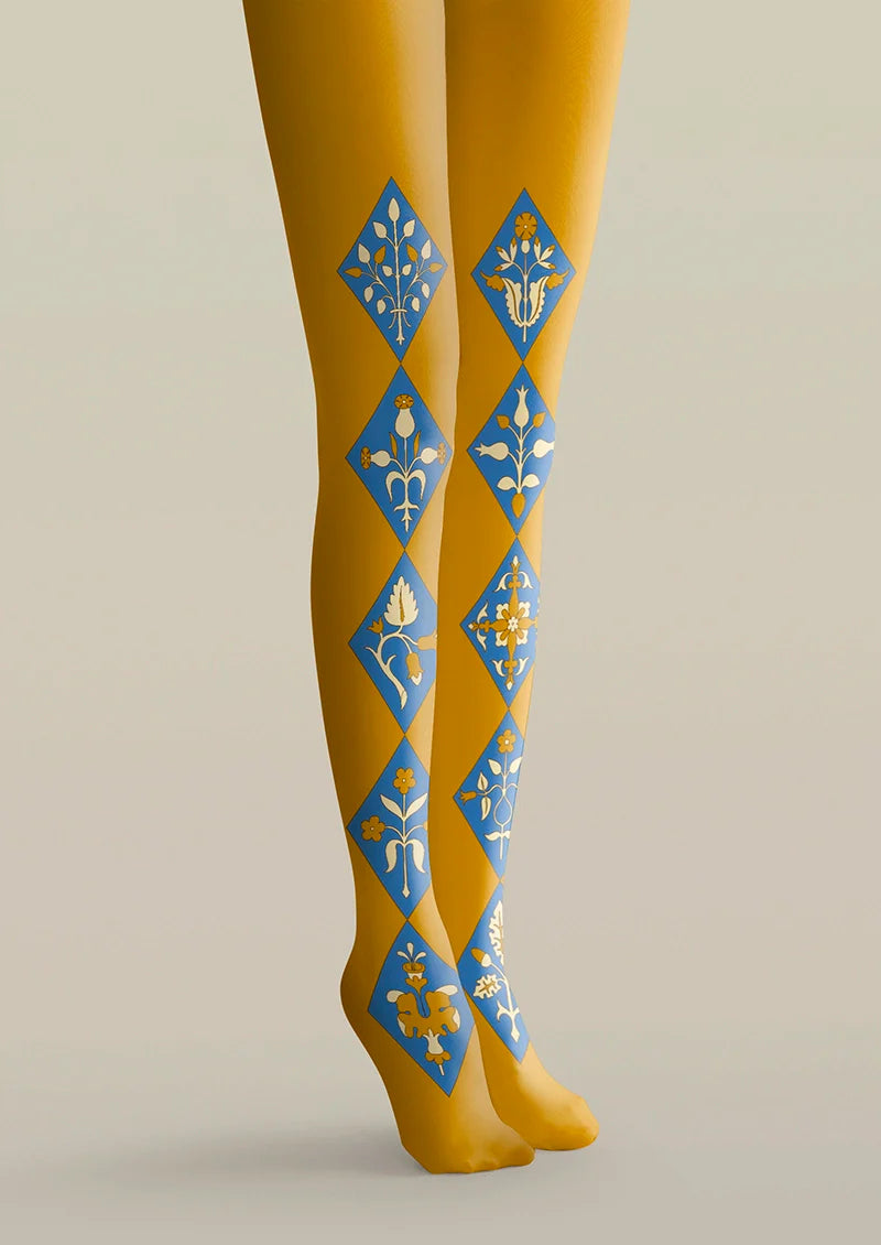Viken Plan Floral Diamond Pattern Tights Hosiery Pantyhose
