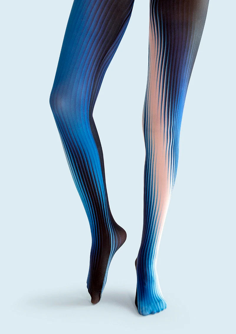 Viken Plan Art Print Tights Personality Pantyhose/Tights [Blue Corrugation]