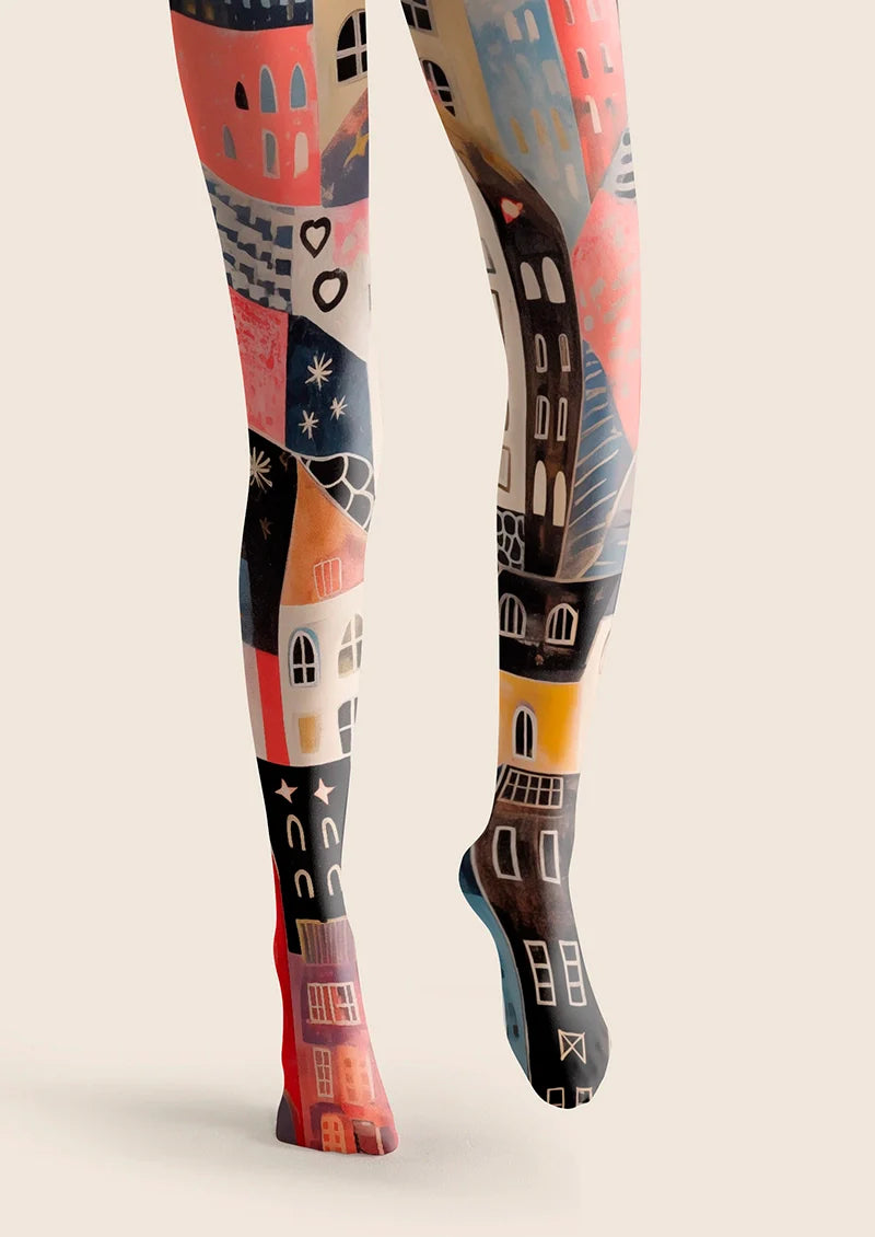 Viken Plan Block Color Fantasy Town Tights Hosiery Pantyhose