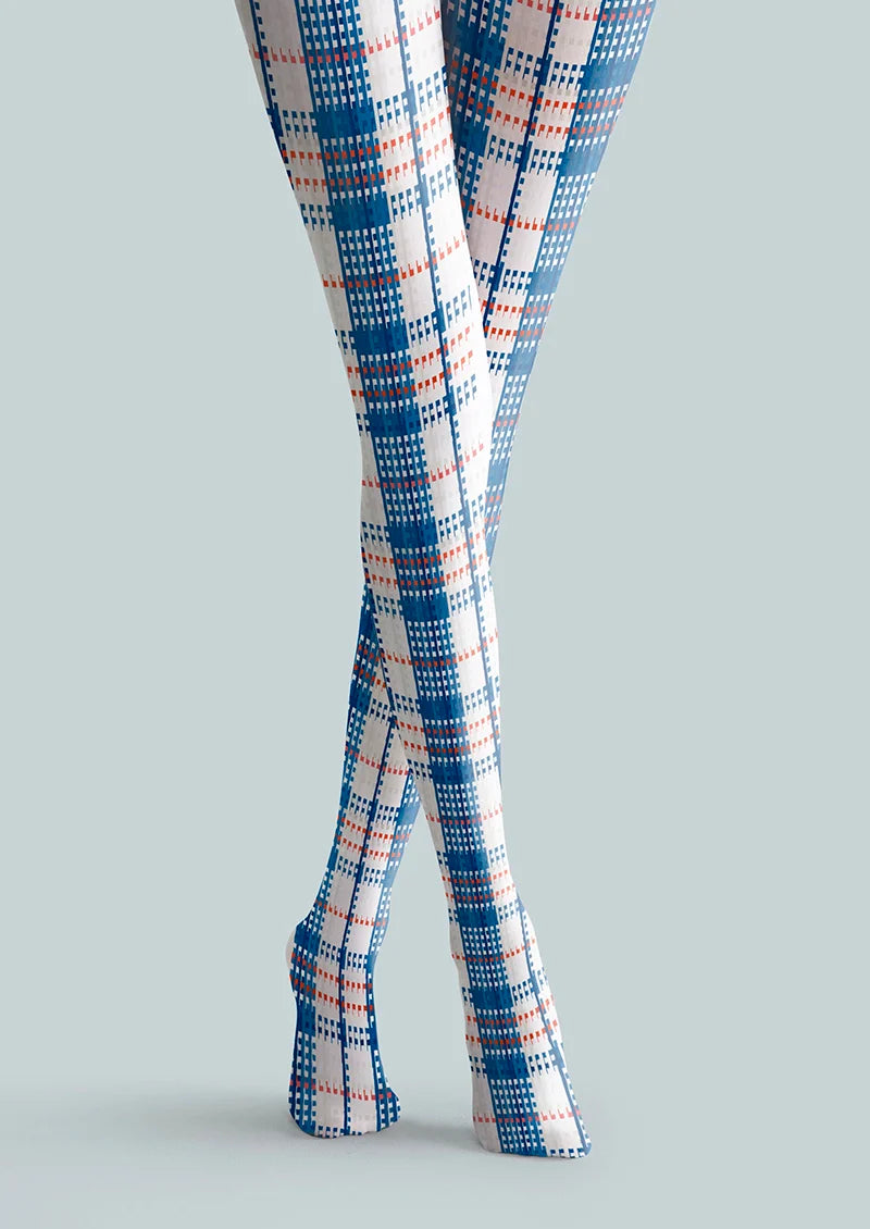 Viken Plan Deep Blue-White Striped Check Tights Hosiery Pantyhose