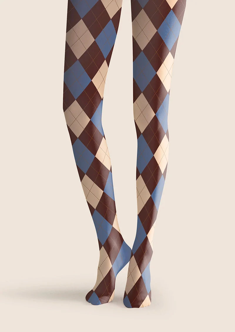 Viken Plan Colored Check College Tights Hosiery Pantyhose