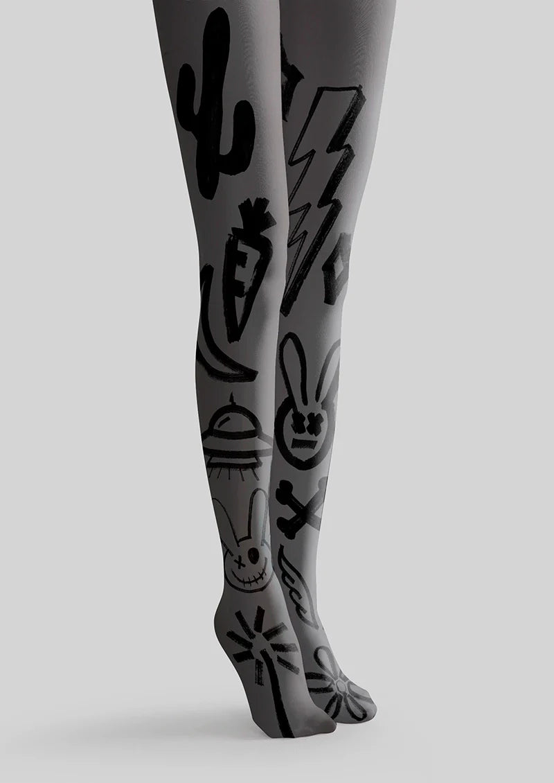 Viken Plan Graffiti Rabbit Tights Hosiery Pantyhose