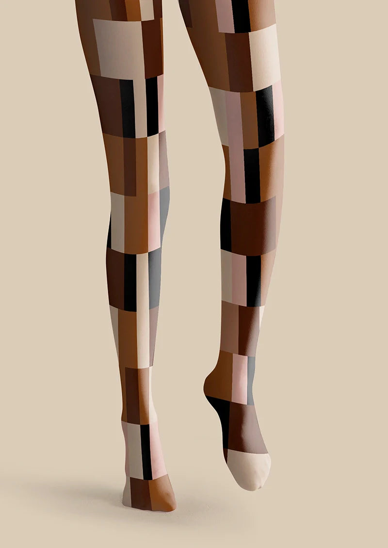 Viken Plan Brown Geometry Set Tights Hosiery Pantyhose