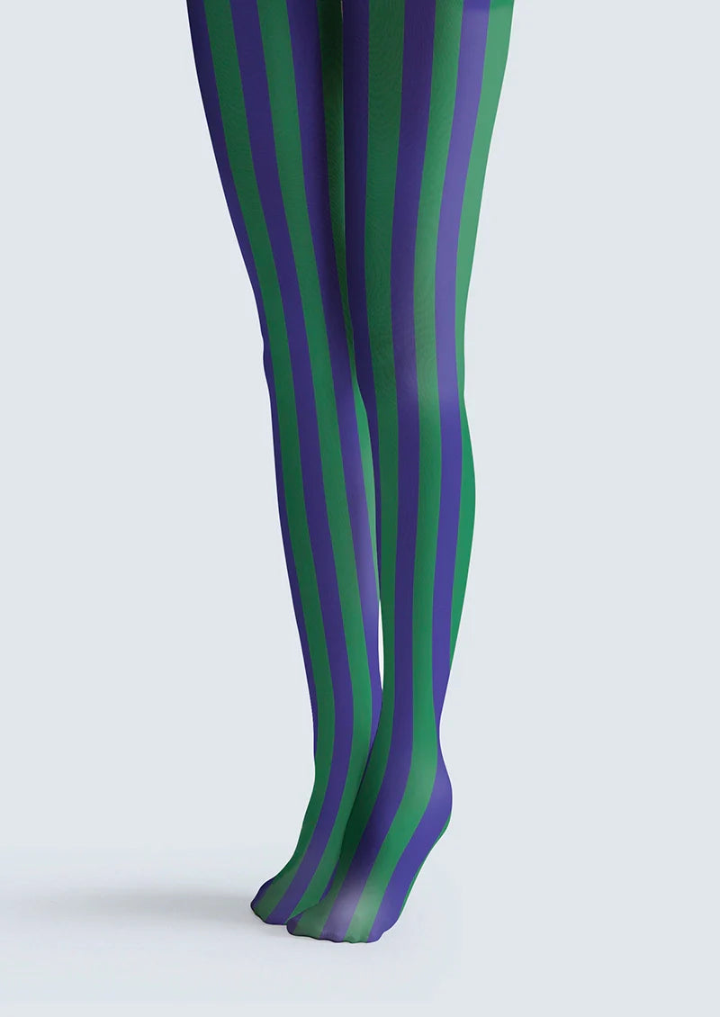 Viken Plan Mineral Green & Purple Stripes Tights Hosiery Pantyhose