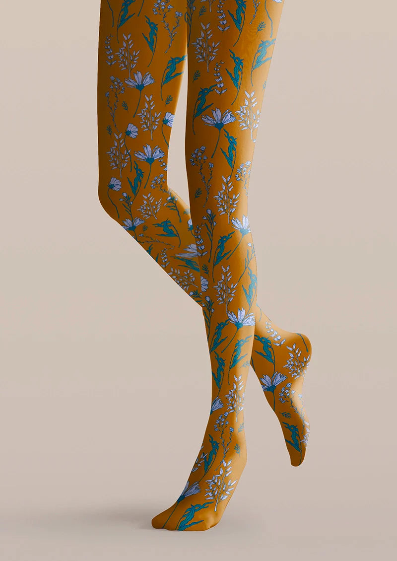 Viken Plan Earth yellow Dainty florals Tights Hosiery Pantyhose
