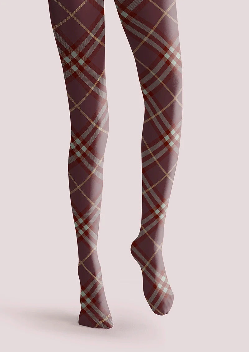 Viken Plan Dark Purple Maillard Check Tights Hosiery Pantyhose