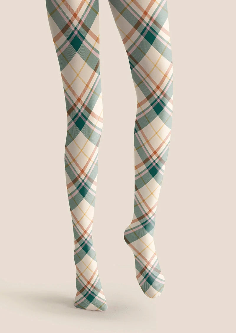 Viken Plan Khaki Stripes Check Tights Hosiery Pantyhose