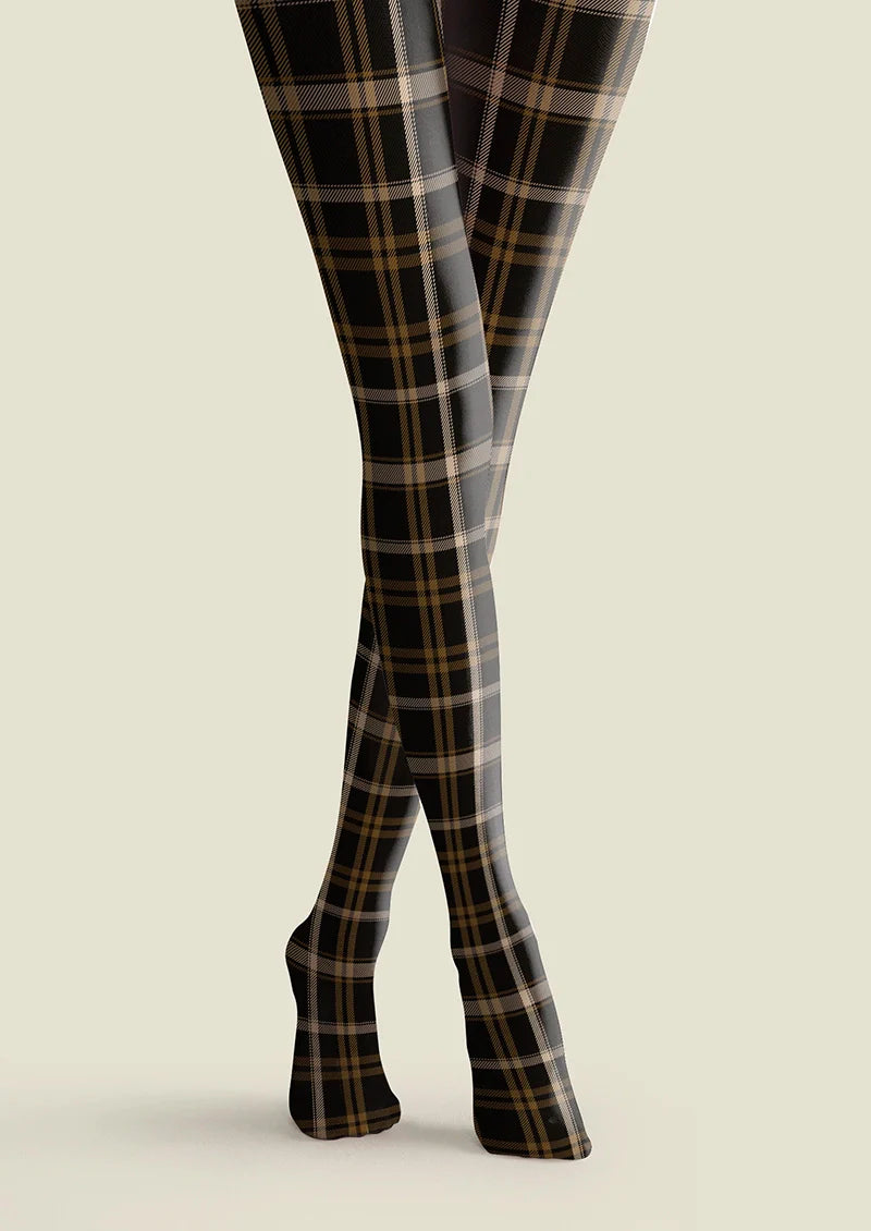 Viken Plan Black-brown stripes Checked Tights Hosiery Pantyhose
