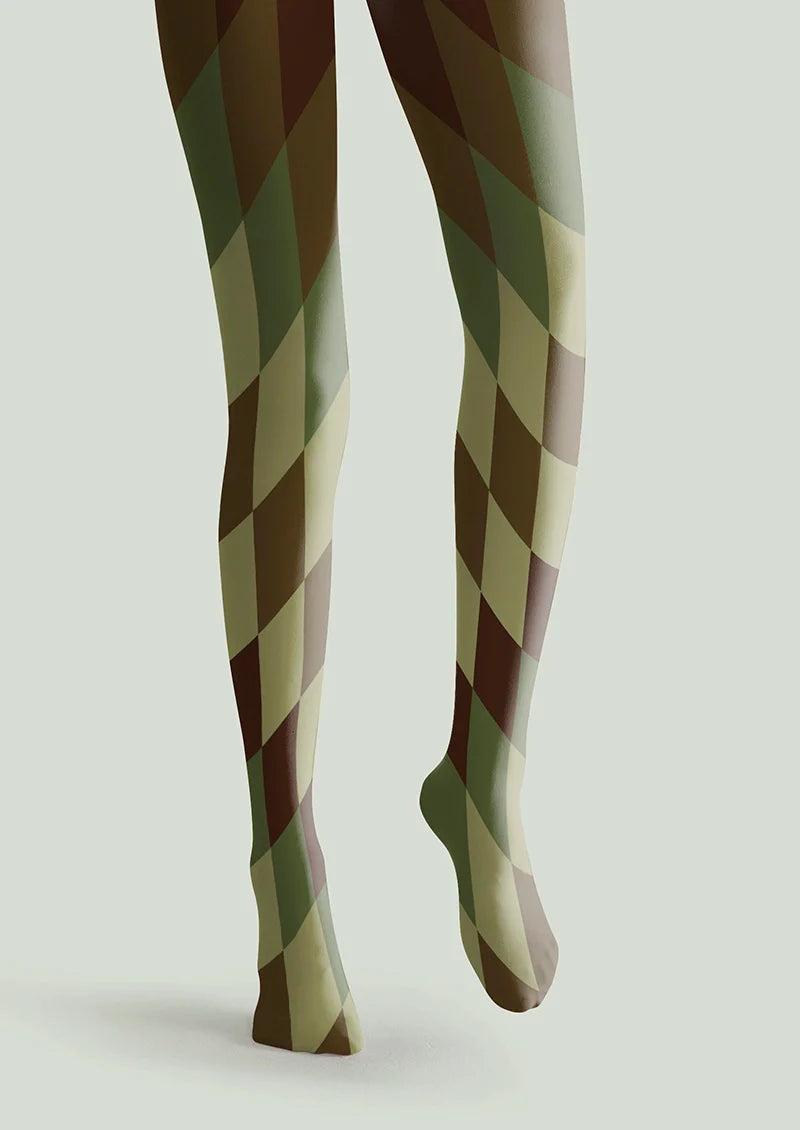Viken Plan Avocado Diamond Pattern Tights Hosiery Pantyhose