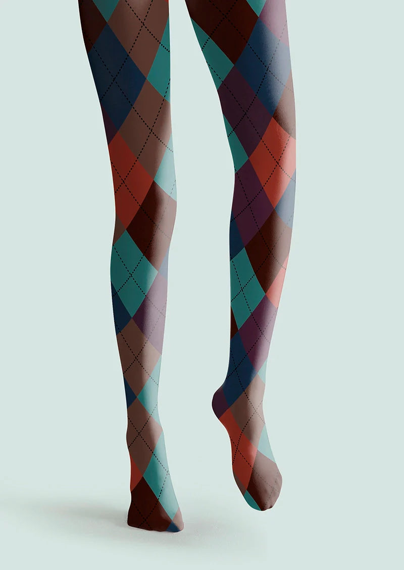 Viken Plan Deep Color Plaid Tights Hosiery Pantyhose