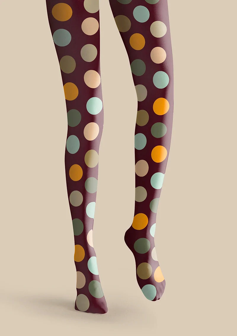 Viken Plan Brown-colorful Polka Dots Memory Tights Hosiery Pantyhose
