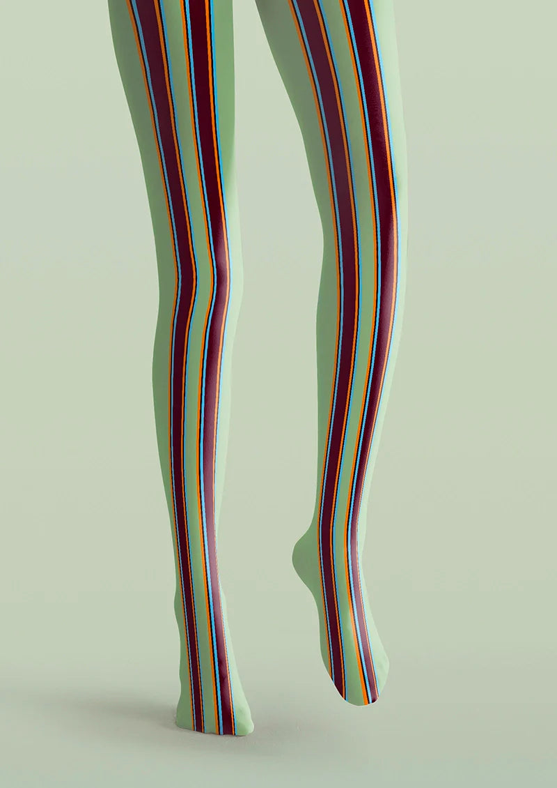 Viken Plan Green Brown Stripes College Tights Hosiery Pantyhose