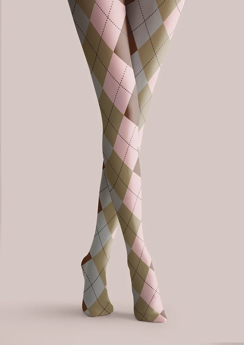 Viken Plan Pinkish Yellow Plaid Tights Hosiery Pantyhose
