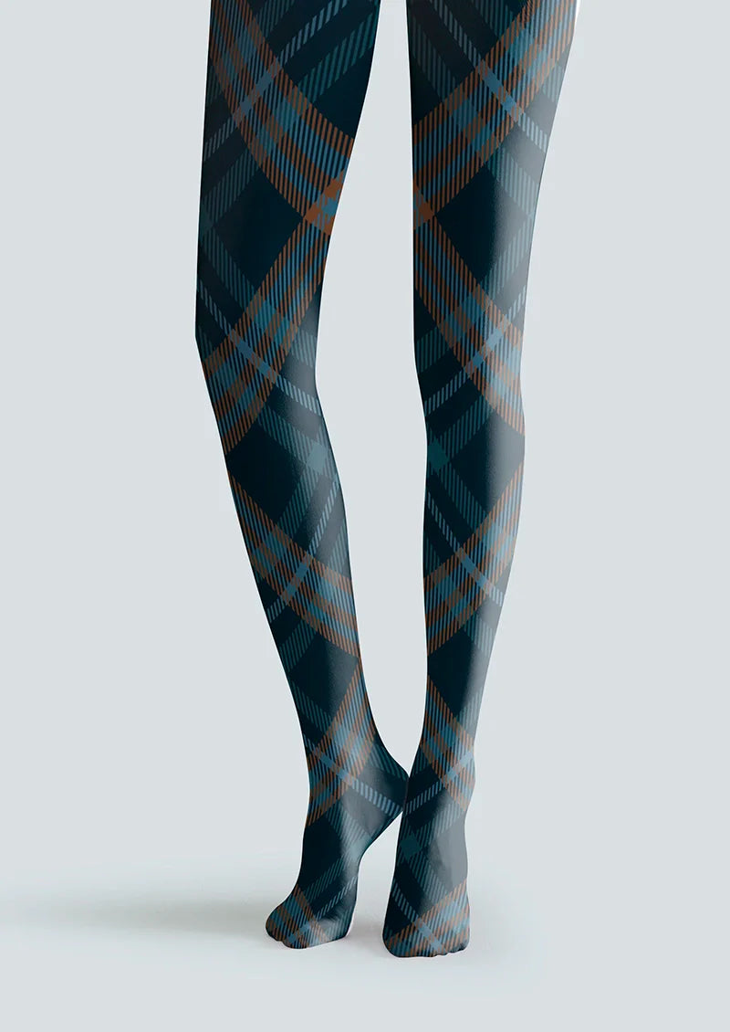 Viken Plan Deep Blue Check Plaid Tights Hosiery Pantyhose