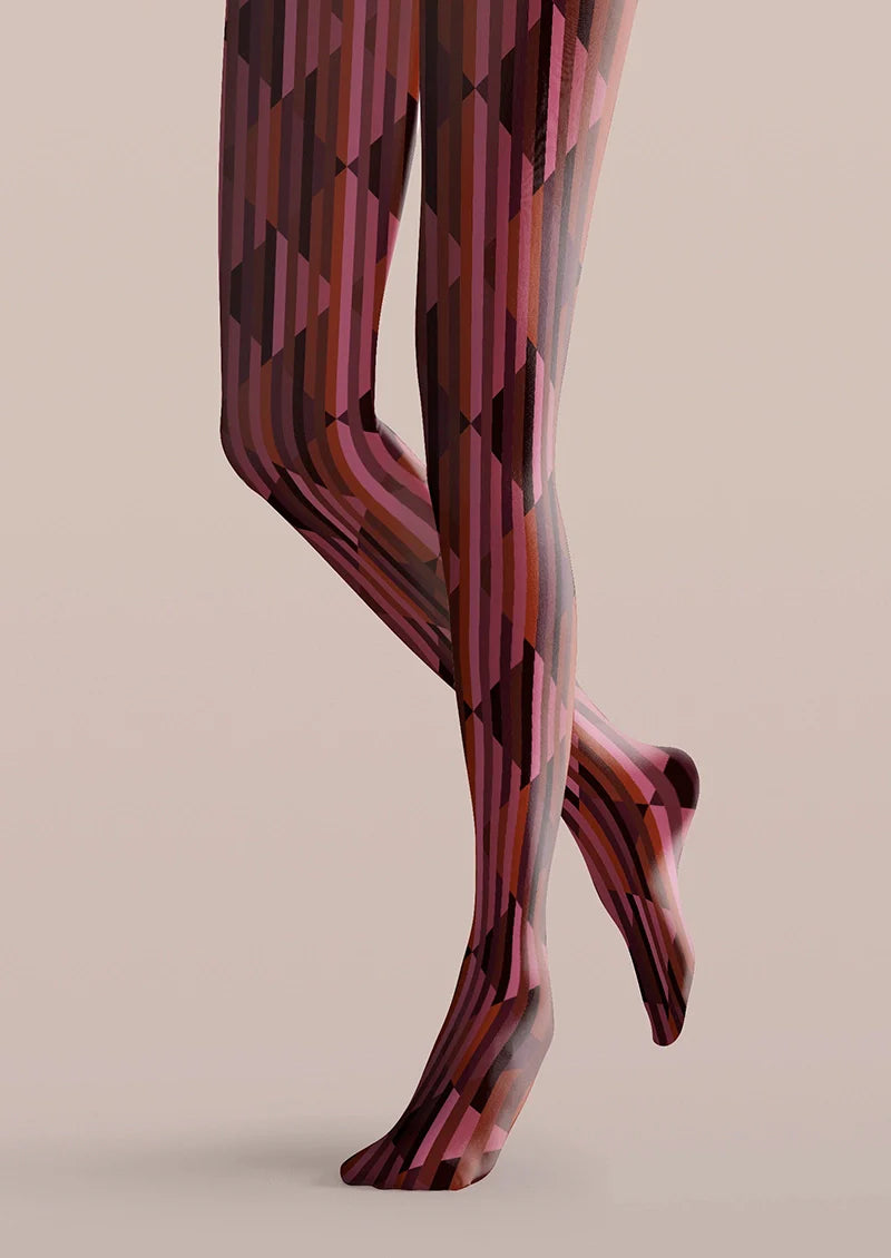 Viken Plan Burgundy check Tights Hosiery Pantyhose