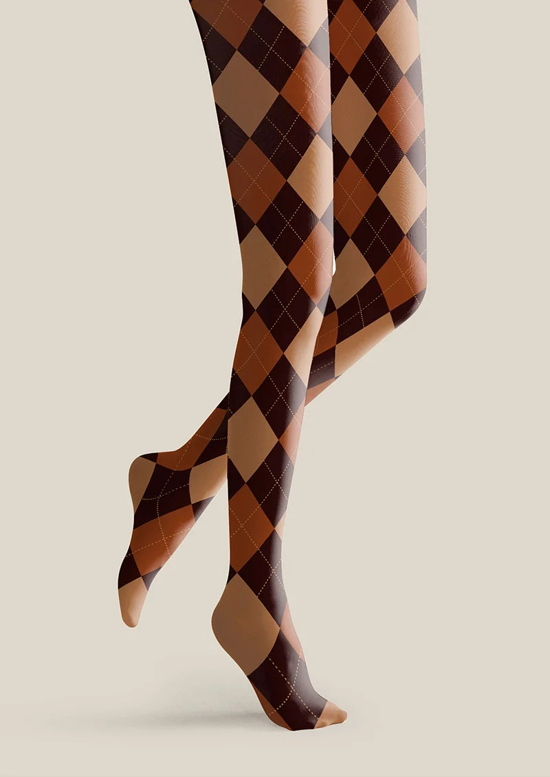 Viken Plan Brown plaid Tights Hosiery Pantyhose