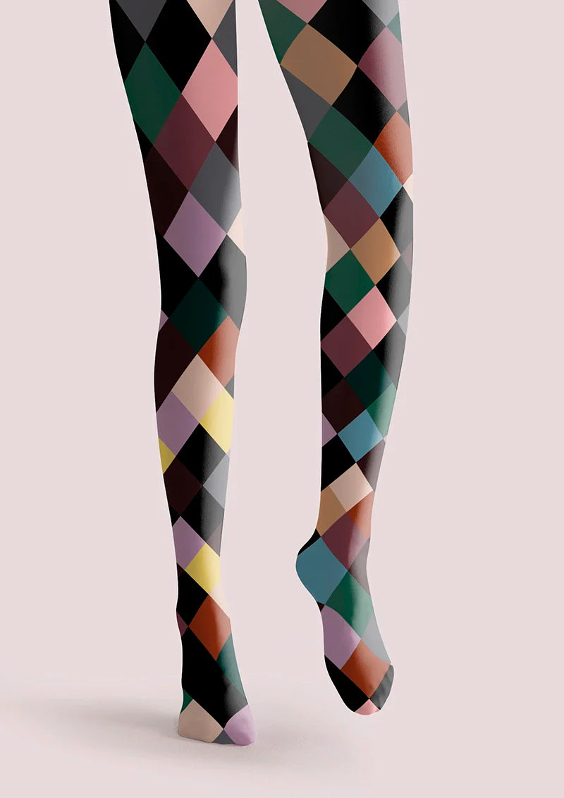 Viken Plan Color Checkered Pattern Tights Hosiery Pantyhose