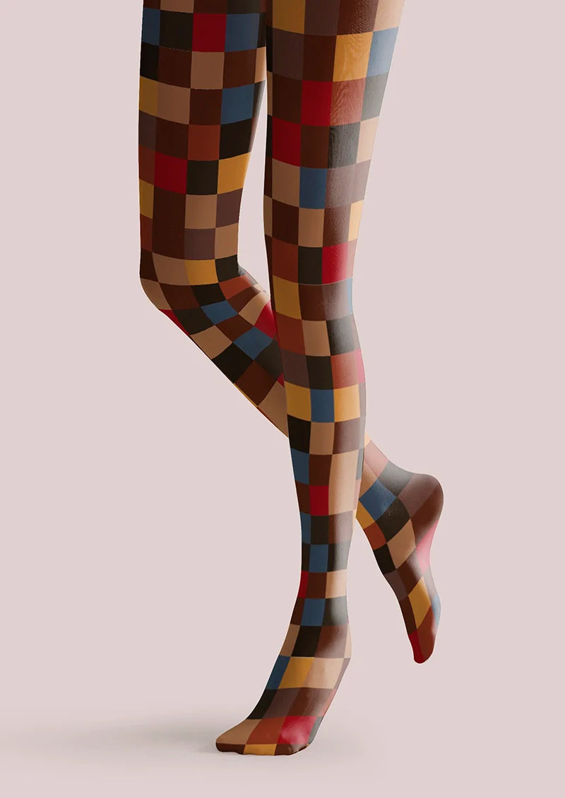 Viken Plan Terra-Cotta  Plaid Tights Hosiery Pantyhose