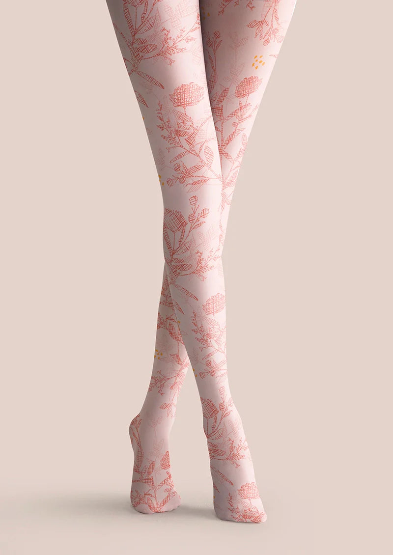 Viken Plan Pink Flowers Tights Hosiery Pantyhose