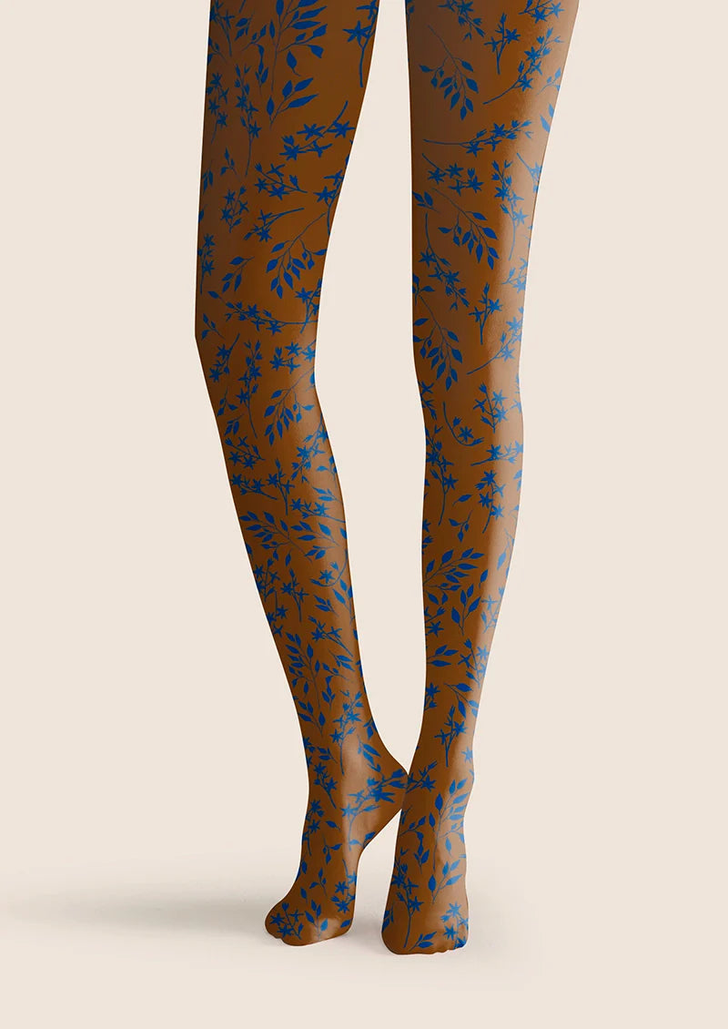 Viken Plan Brown-blue  Dainty florals Tights Hosiery Pantyhose