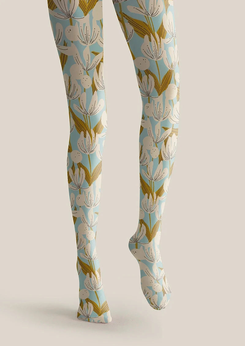 Viken Plan Retro Tulip Flowers Tights Hosiery Pantyhose
