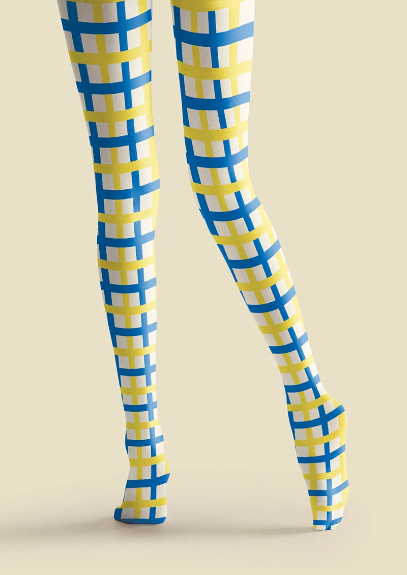 Viken Plan Yellow-blue checkered Tights Hosiery Pantyhose