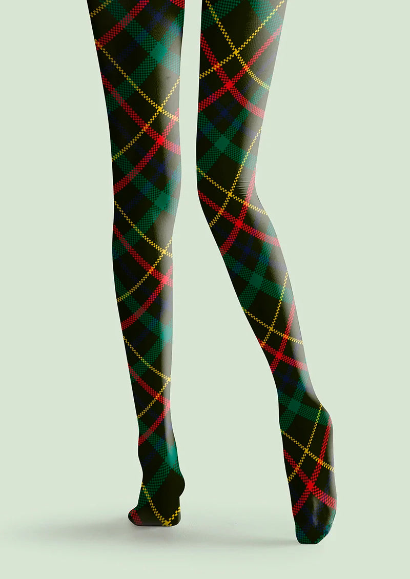 Viken Plan Christmas Dark green stripes Checked Tights Hosiery Pantyhose