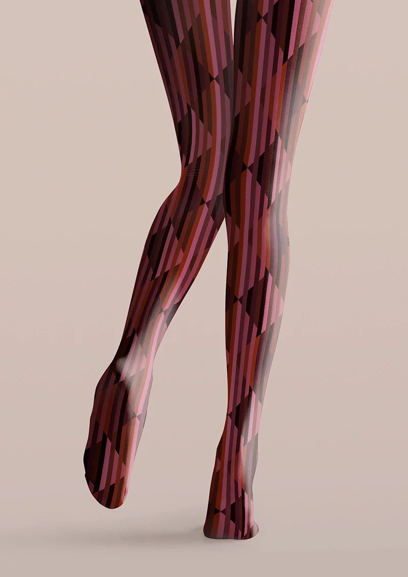 Viken Plan Burgundy check Tights Hosiery Pantyhose