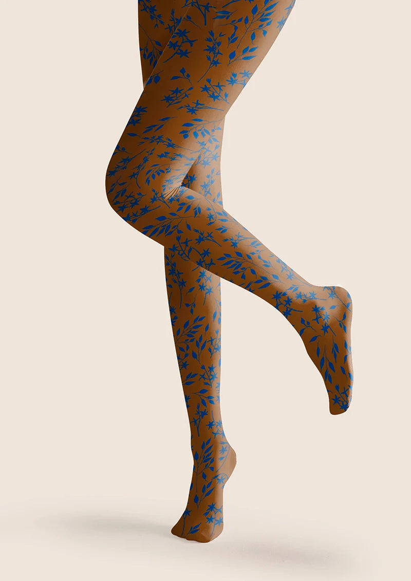 Viken Plan Brown-blue  Dainty florals Tights Hosiery Pantyhose