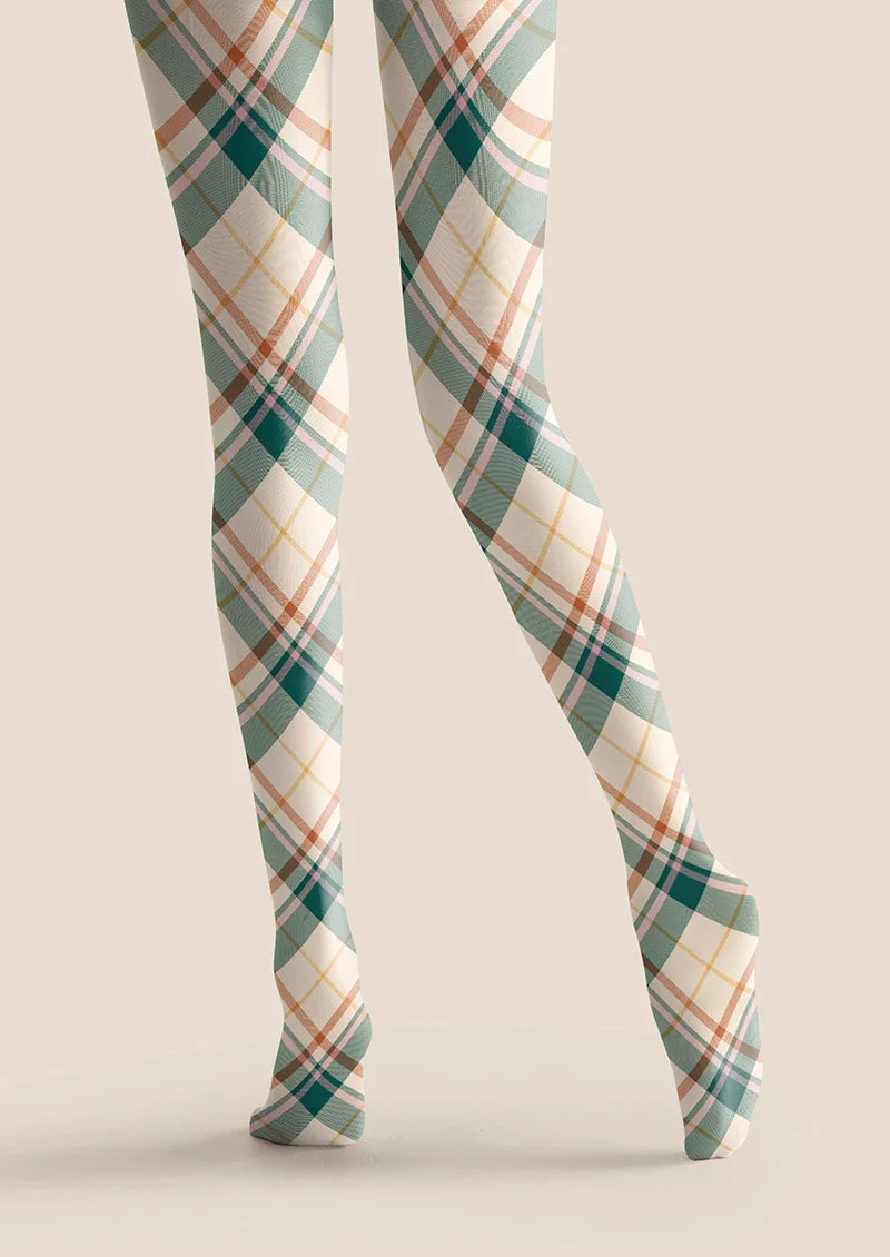 Viken Plan Khaki Stripes Check Tights Hosiery Pantyhose