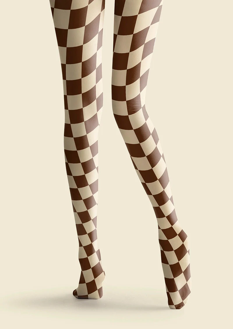 Viken Plan Brown-pale Yellow Checkered Tights Hosiery Pantyhose