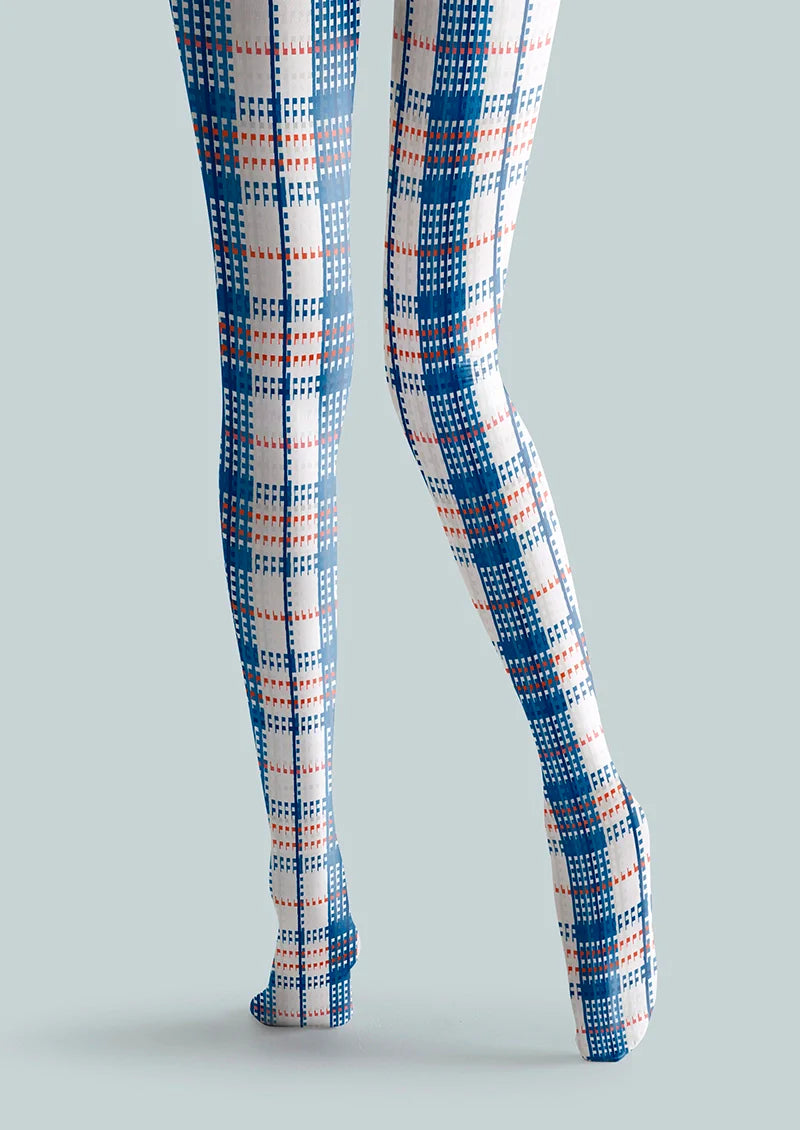Viken Plan Deep Blue-White Striped Check Tights Hosiery Pantyhose