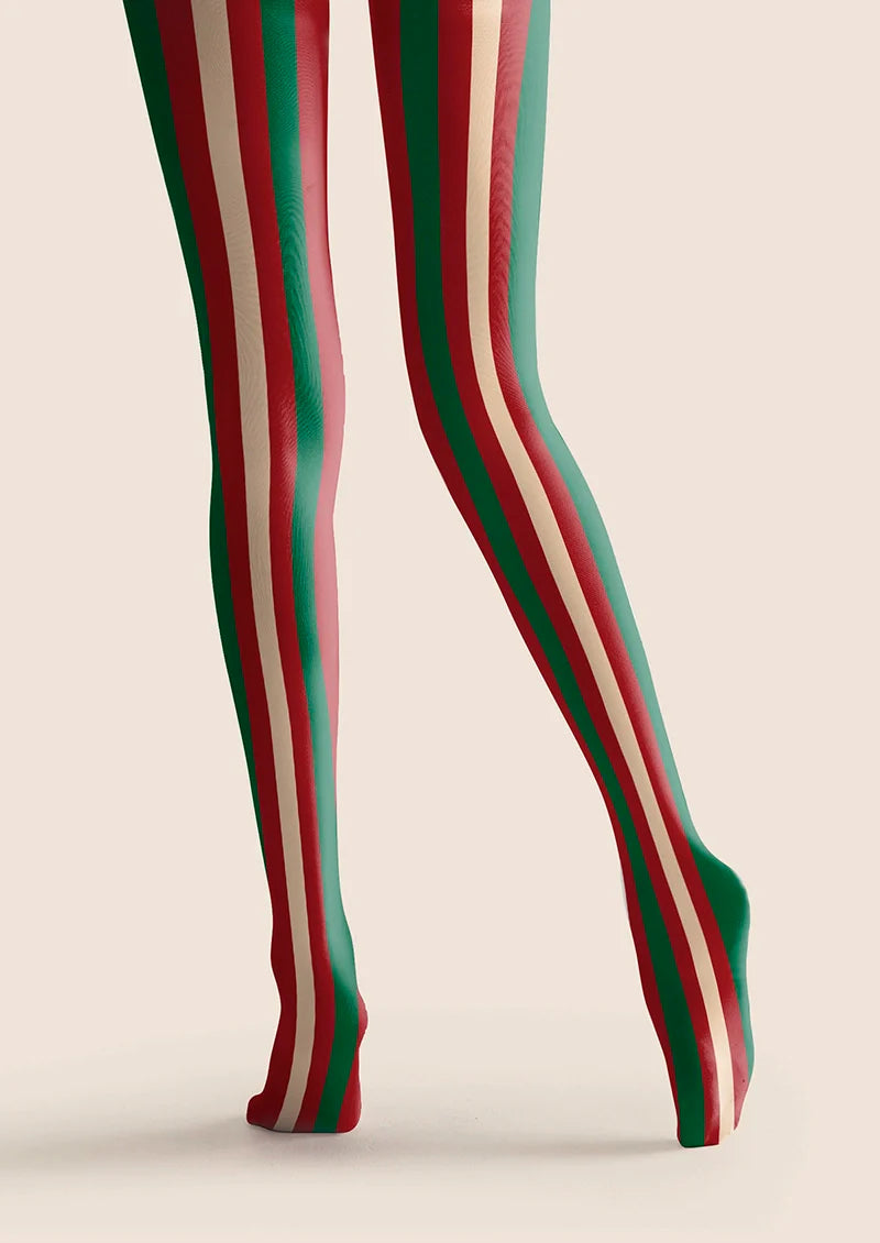 Viken Plan Christmas red-green stripes Tights Hosiery Pantyhose