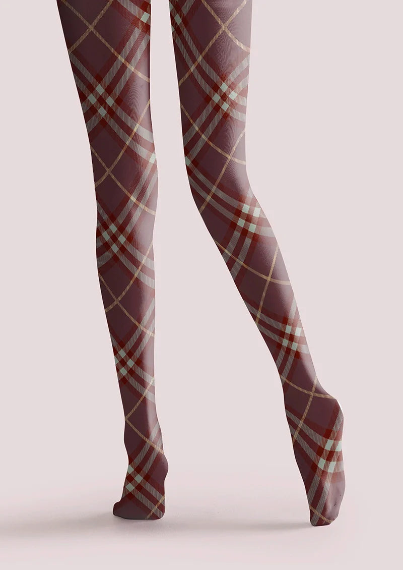 Viken Plan Dark Purple Maillard Check Tights Hosiery Pantyhose