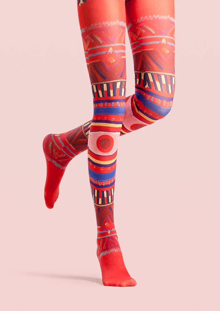 Viken Plan Ethnic Art Print Boho Pantyhose/Tights [Archaic totem]