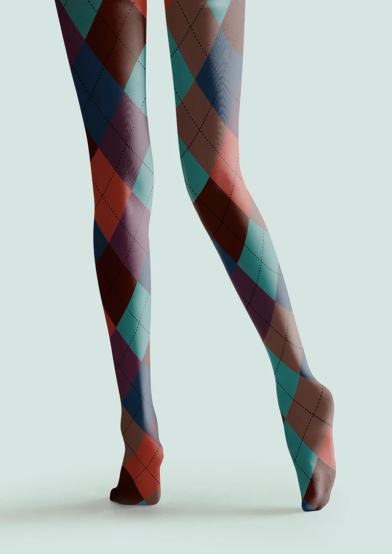 Viken Plan Deep Color Plaid Tights Hosiery Pantyhose