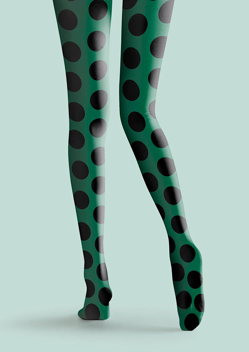 Viken PlanGreen & Black Polka Dots Tights Hosiery Pantyhose
