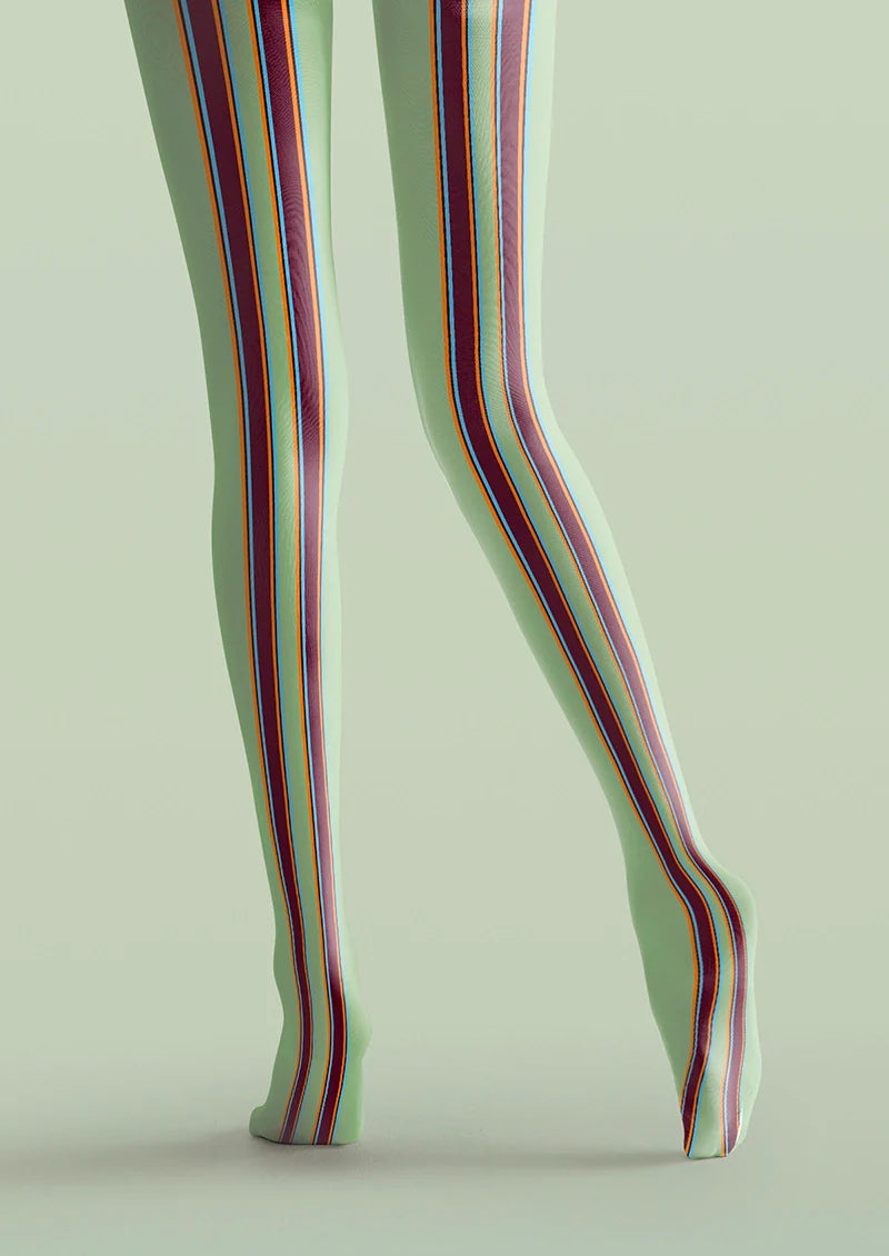 Viken Plan Green Brown Stripes College Tights Hosiery Pantyhose