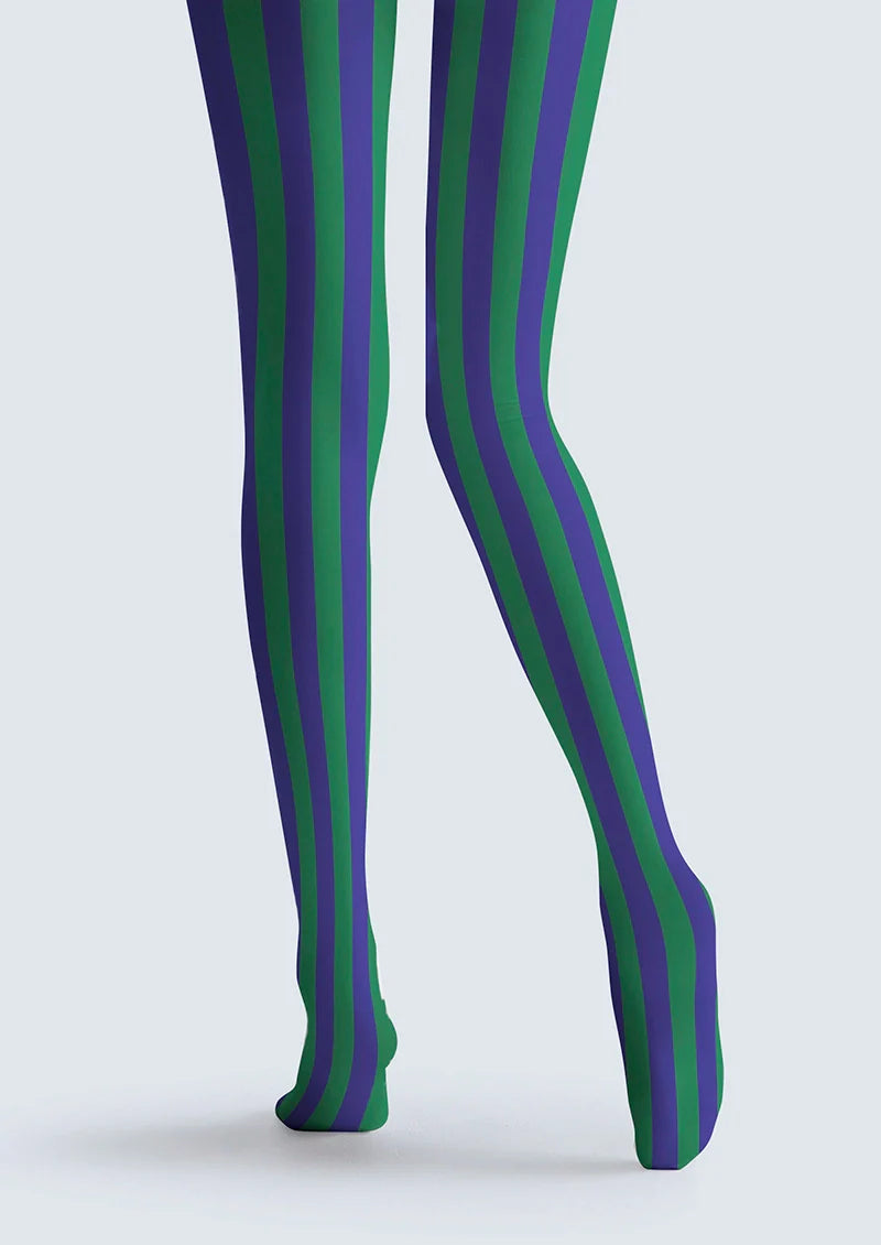 Viken Plan Mineral Green & Purple Stripes Tights Hosiery Pantyhose