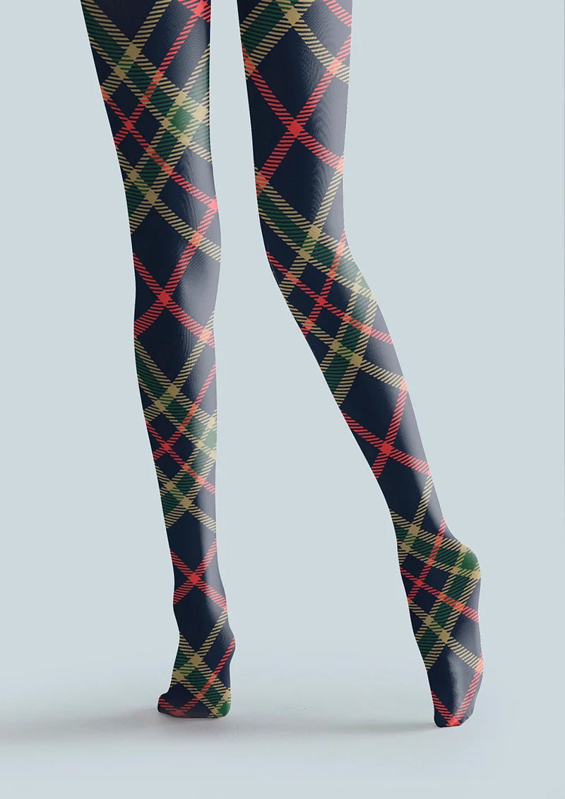 Viken Plan Blue-green-red Striped Check Tights Hosiery Pantyhose