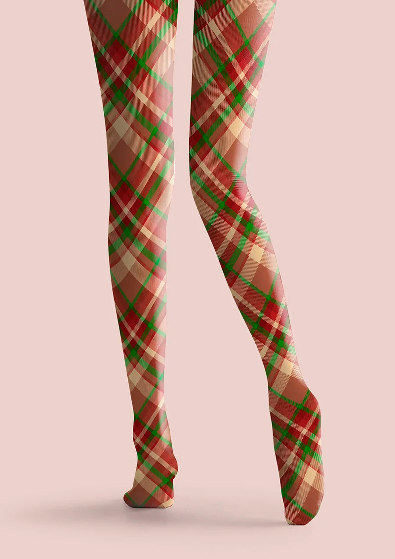 Viken Plan Christmas red-green stripes Checked Tights Hosiery Pantyhose