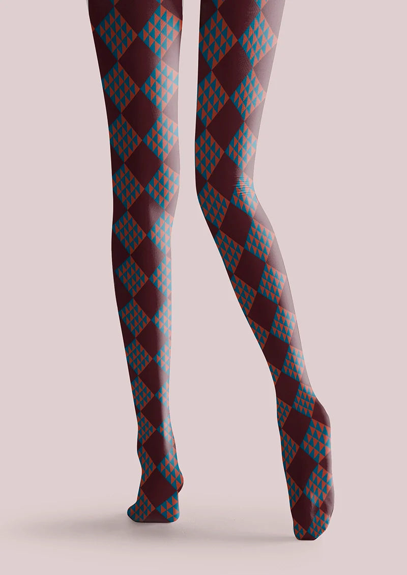 Viken Plan Burgundy red checkered Tights Hosiery Pantyhose